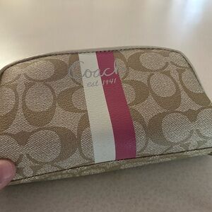 Coach Beige and Pink Signature Cosmetic Bag